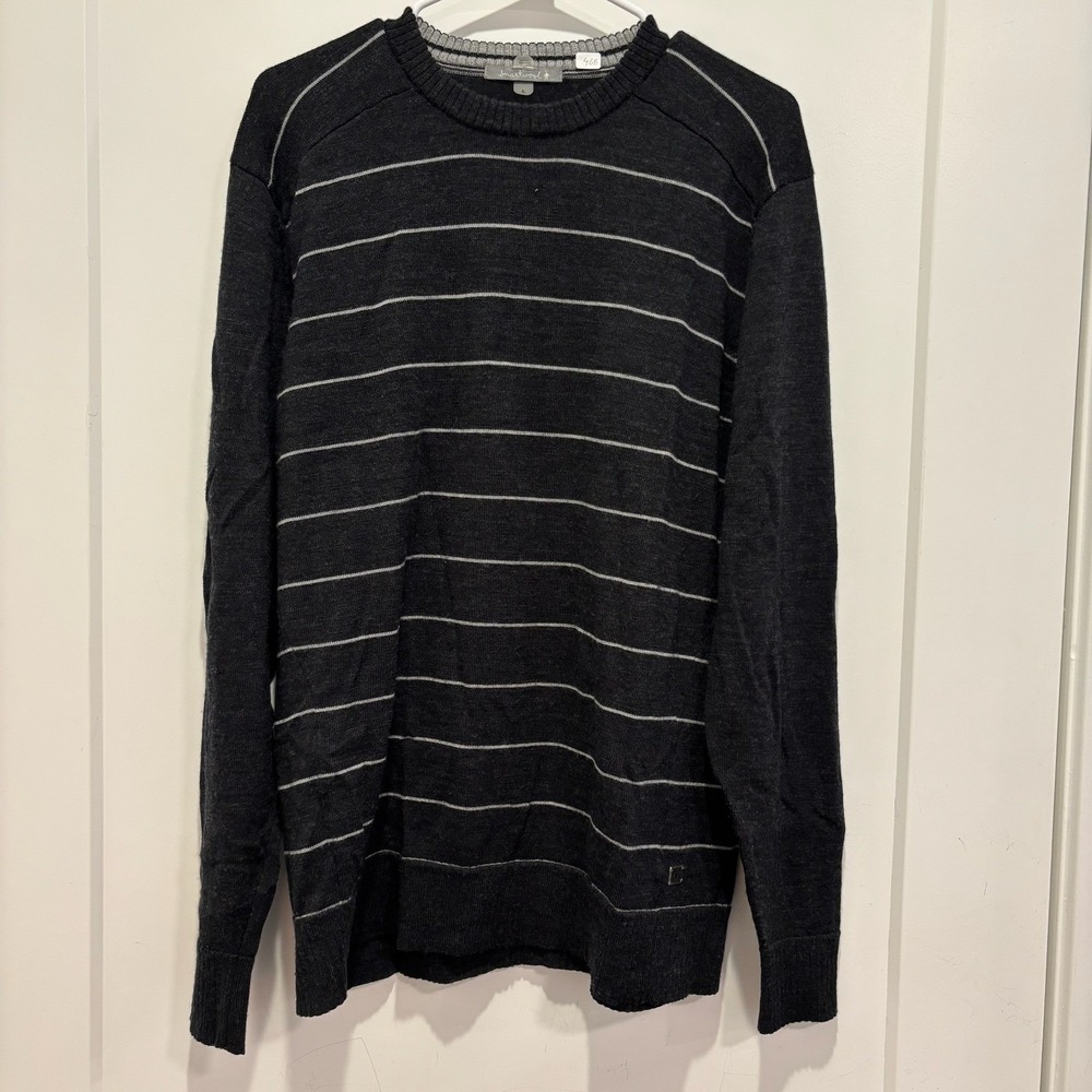 Smartwool Mens Merino Wool Striped Crew Neck Sweater Charcoal Gray Large